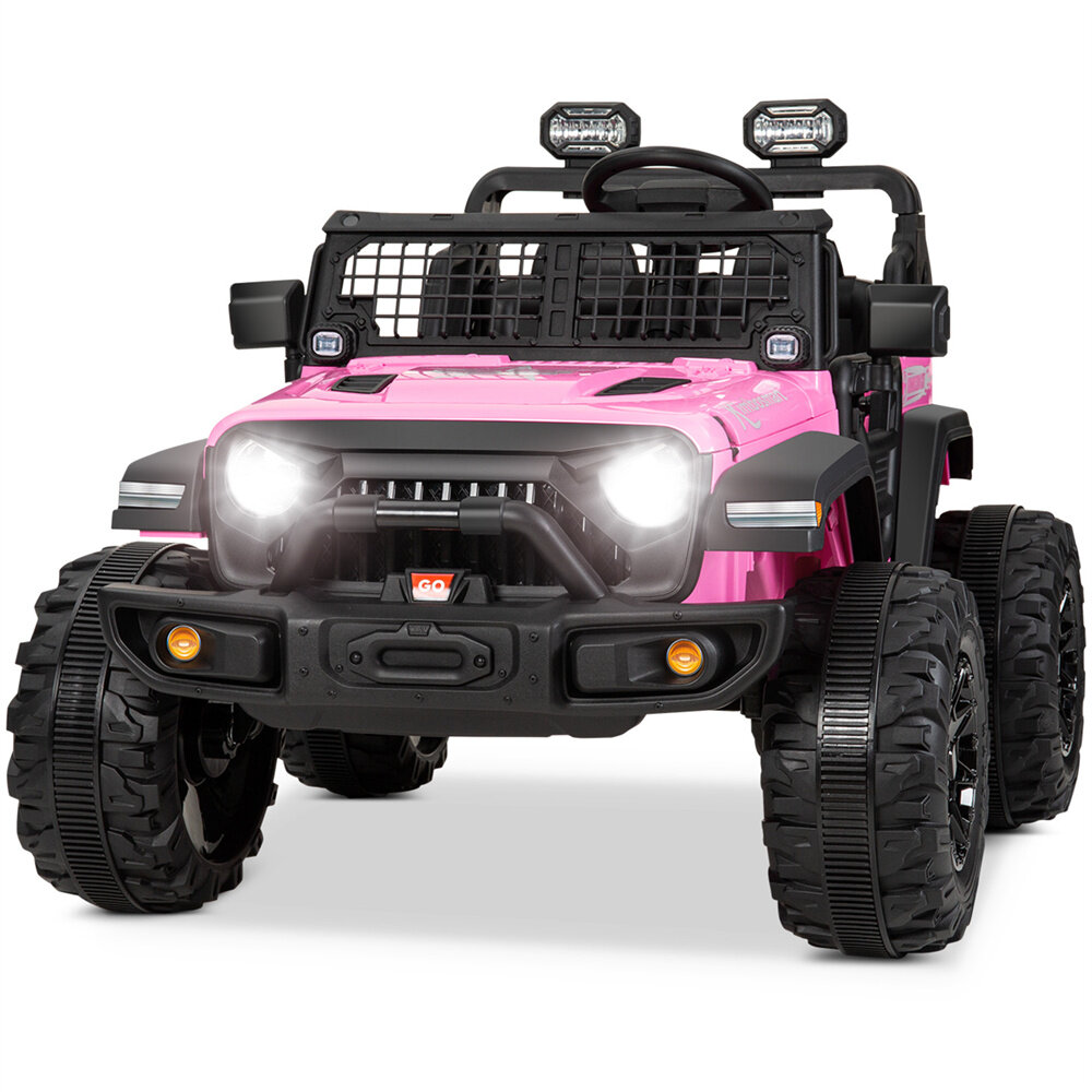 Kimbosmart 24V Kids Ride On Cars for Jeep Truck 2.4G 4WD LED Lights 3 Speed Spring Suspension Battery Powered Remote Con