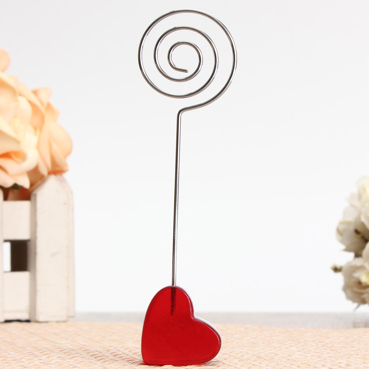 Red Stand Circle Iron Clip Card Stand Photo Card Holder Memo Paper Message Clip Desk Decor