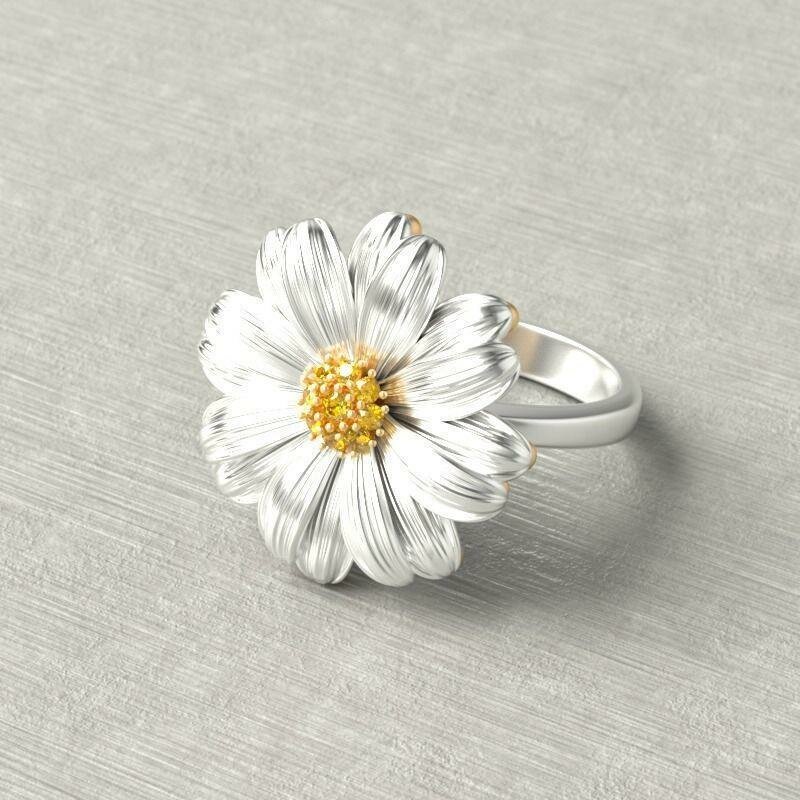 Trendy chrysanthemum kleine madeliefje bloem vrouwen ringen wilde kleine verse diamant mount sierade