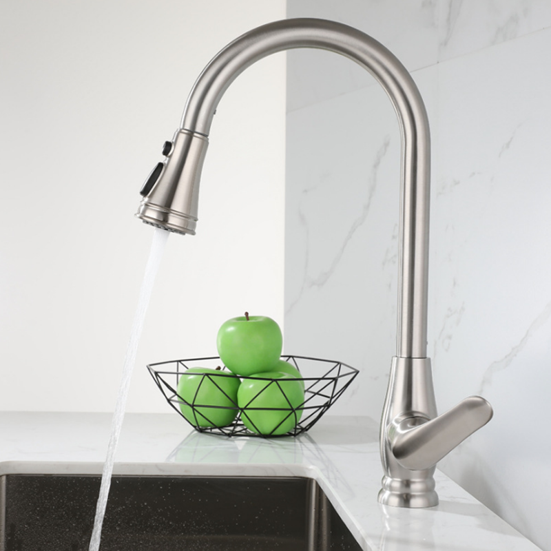 Stainless Steel Kitchen Sink Pull Out Faucet 3 Modes Outlet 360 ° Rotation Hot Cold Water Mixer Tap With Hose