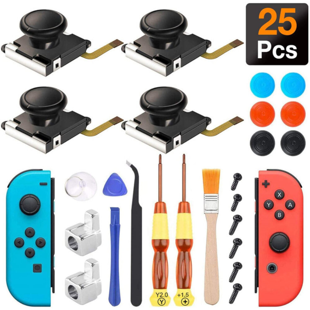 

25Pcs 3D Replacement Joystick Analog Thumb Stick Repair Kit Case Cover Cap Repair Tools Set for Nintendo Switch Joy-Con