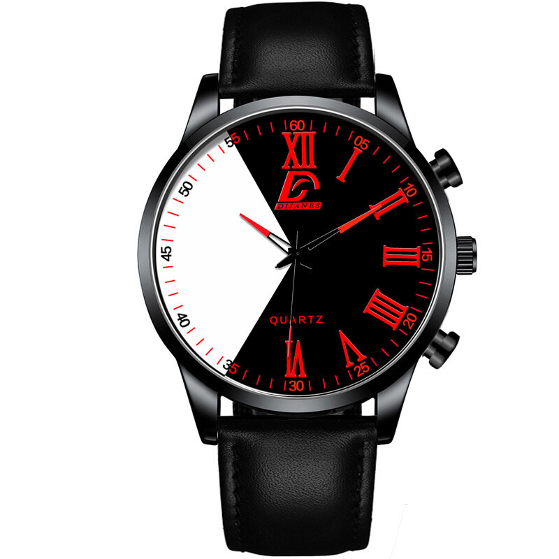 DIJANES 6 Colors Leather Men Vintage Business Watch Decorated Pointer Quartz Watch