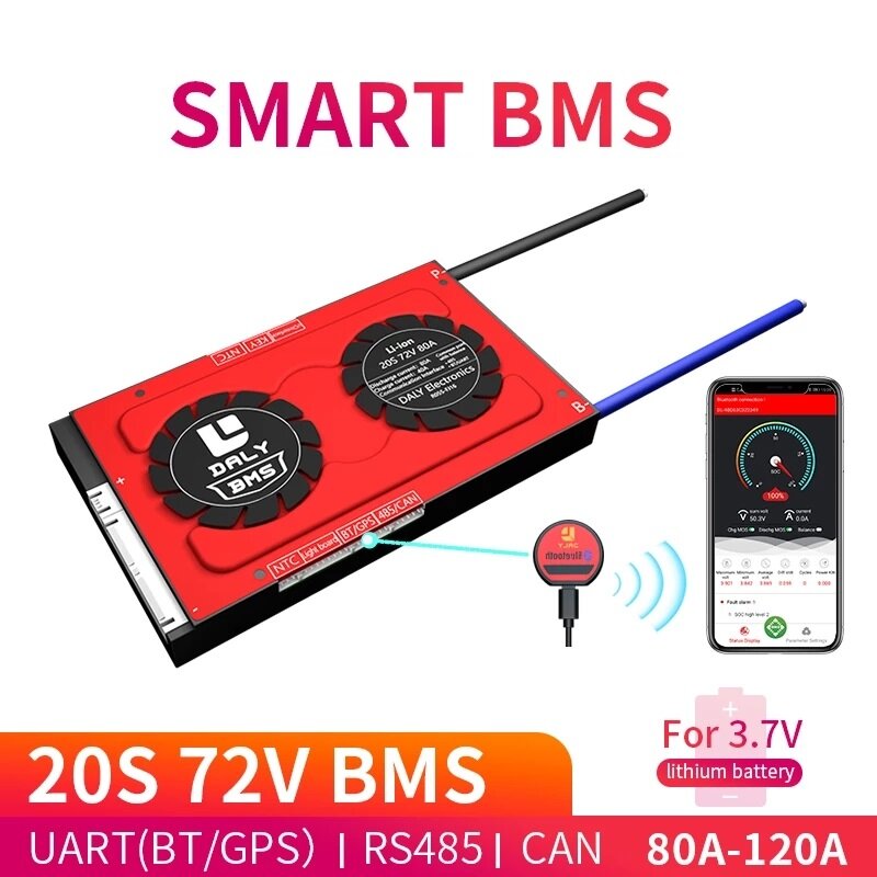 DALY BMS 20S 72V 80A 100A 120A 18650 Smart Li-ion Bluetooth 485 to USB Device CAN NTC UART Togther Lion LiFePO4 LTO Batt