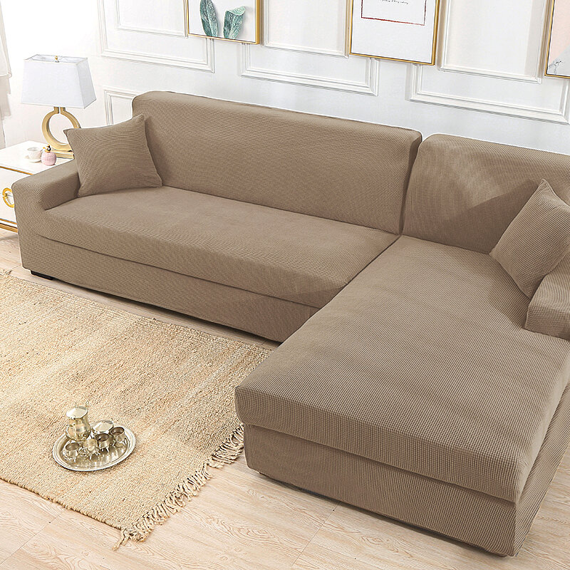 Khaki stretch elastic sofa cover solid non slip soft