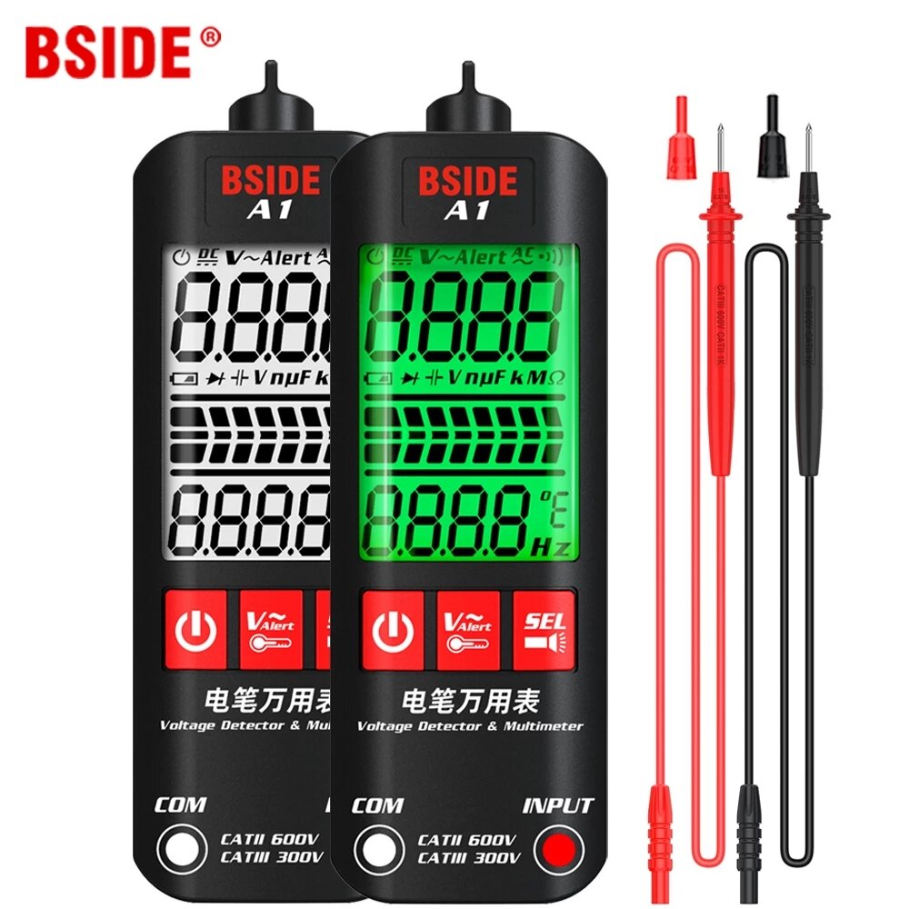 BSIDE A1 Voltage Tester Detector Multimeter Color Display Non-Contact electric pen Dual Range Live Wire test Ohm Hz NCV