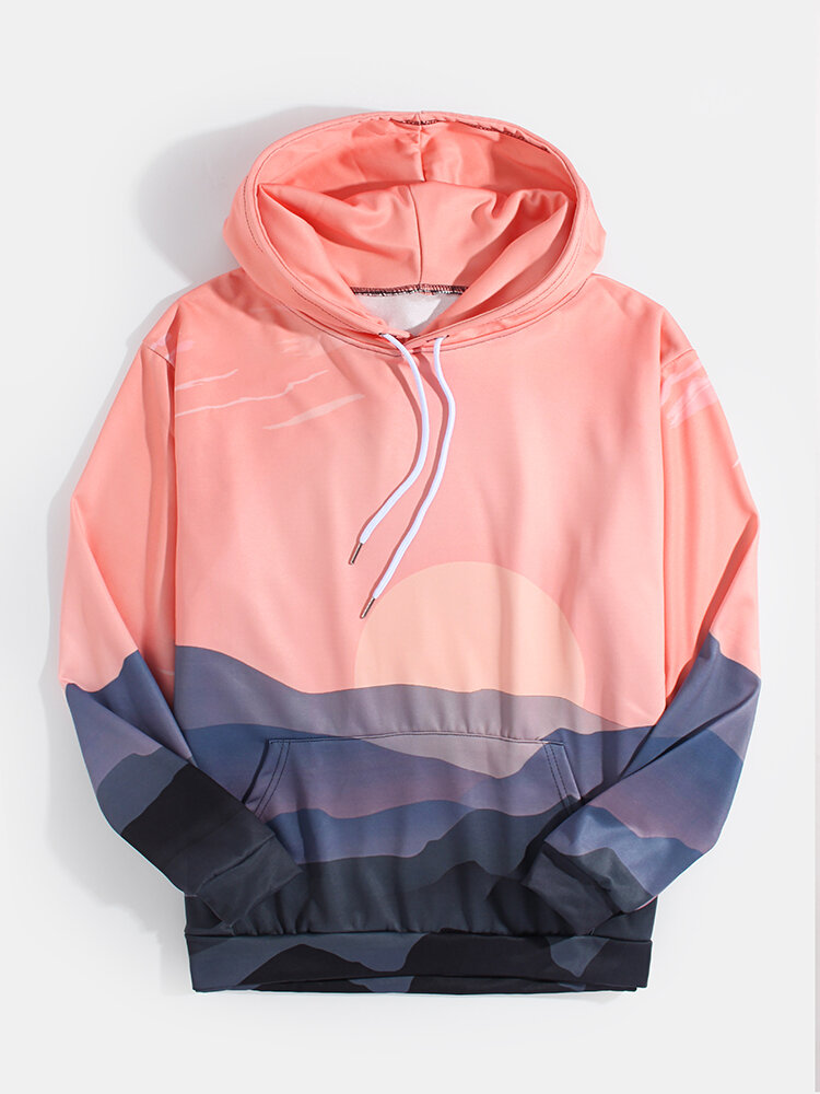 Heren design landschapsprint zakje roze hoodies