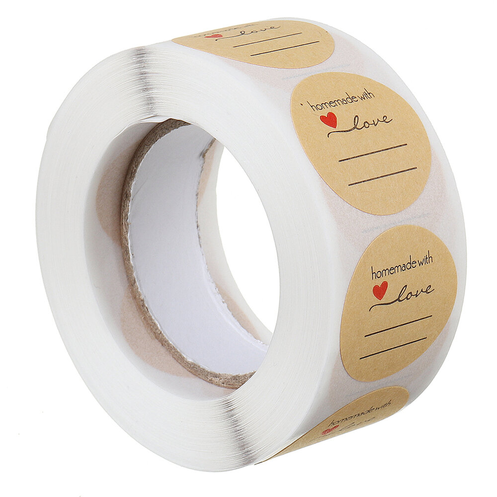 

500pcs/roll 1 Inch Label DIY Round Kraft Label Handmade With Love Label Stickers Adhesive Sticker Packaging Gift Roll Ta