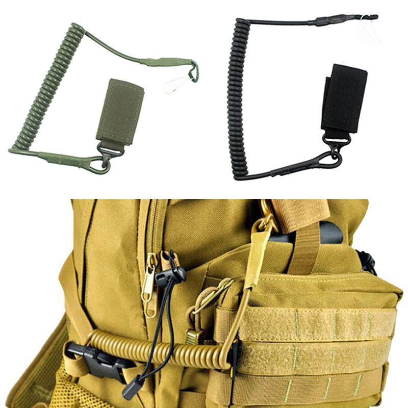 Corde élastique tactique anti-perte pour arme, avec fonction de clé antivol, porte-clés rétractable et autres accessoires