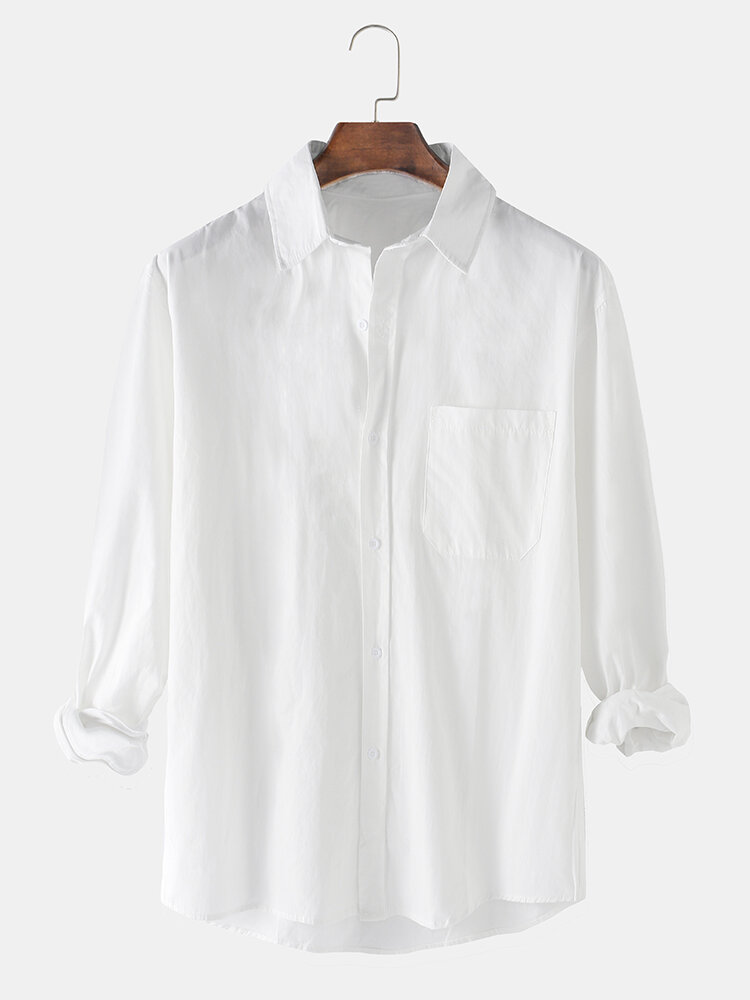 Heren reverskraag Casual witte shirts met lange mouwen en zak