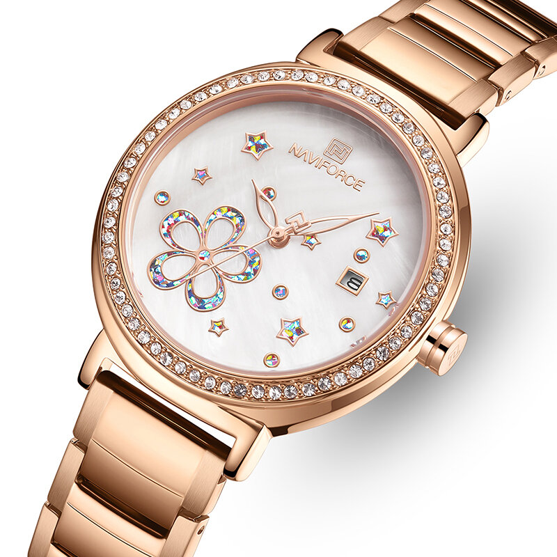 

NAVIFORCE 5016 Date Display Full Steel Ladies Wrist Watch Crystal Classic Design Quartz Watch