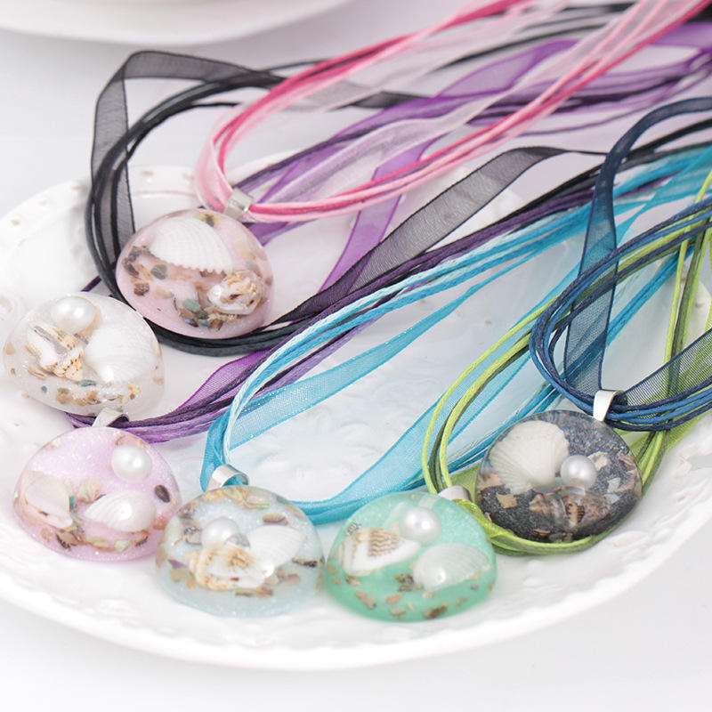 Bohemian Ocean Romance Shell Pearl Inside Hemisphere Pendant Clavicle Necklace for Women