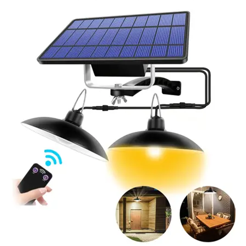 Lámpara colgante solar interior/exterior con luces LED alimentadas por energía solar, con control remoto para garaje, jardín y porche