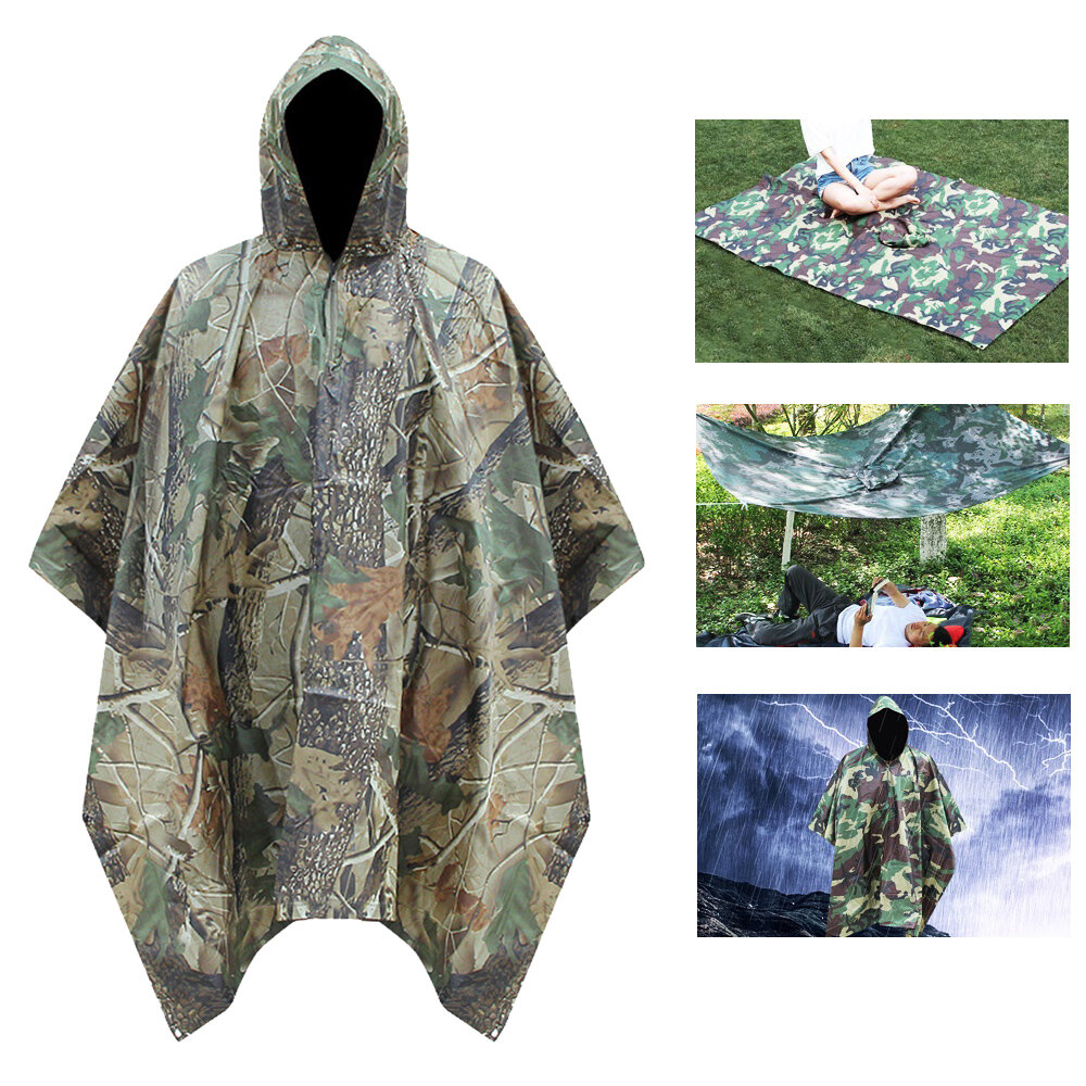 3-in-1 Multifunctional Rain Cover Poncho Raincoat UV Sunshade Shelts Picnic Mat Outdoor Camping Hiking
