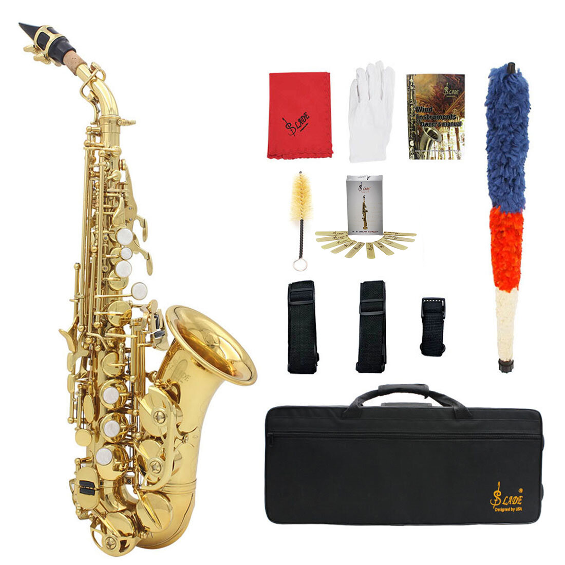 Slade Saxophone Soprano Instrument B-flat Saxophone for Beginner with Cleaning Accessories