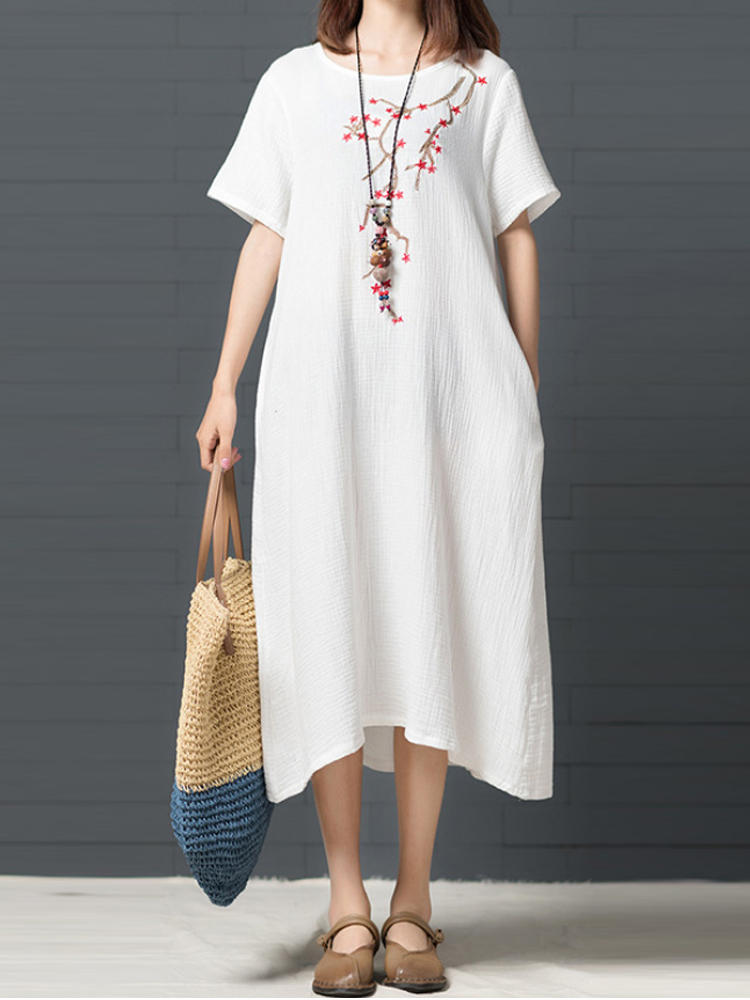 Vintage women short sleeve linen cotton dress Sale - Banggood.com sold ...