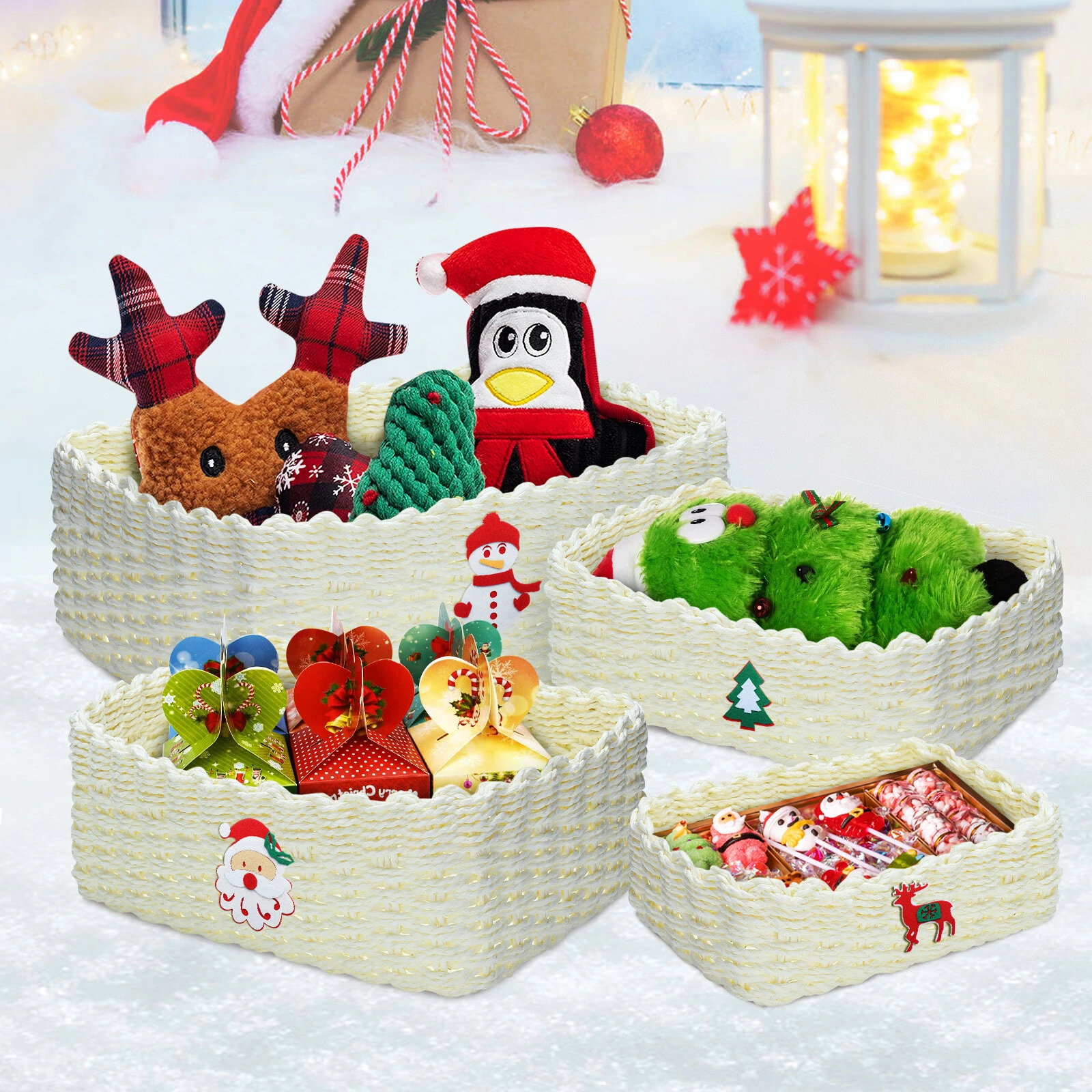 King do way 4pcs christmas handmade woven storage basket set durable eco-friendly storage basket