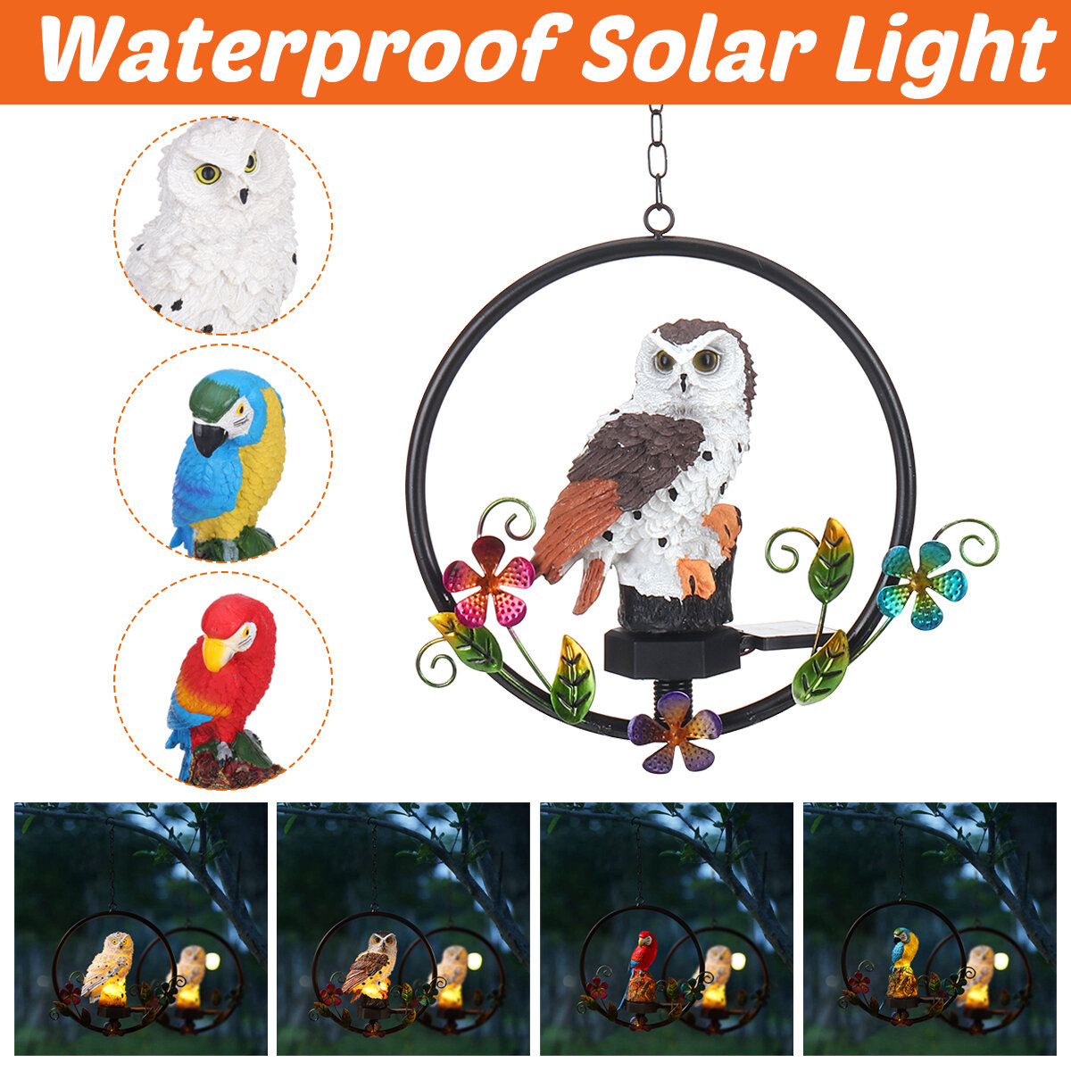 Papegaai Uil Patroon Opknoping LED Solar Light Outdoor Tuin Gazon Lamp Energiebesparend Waterdicht D