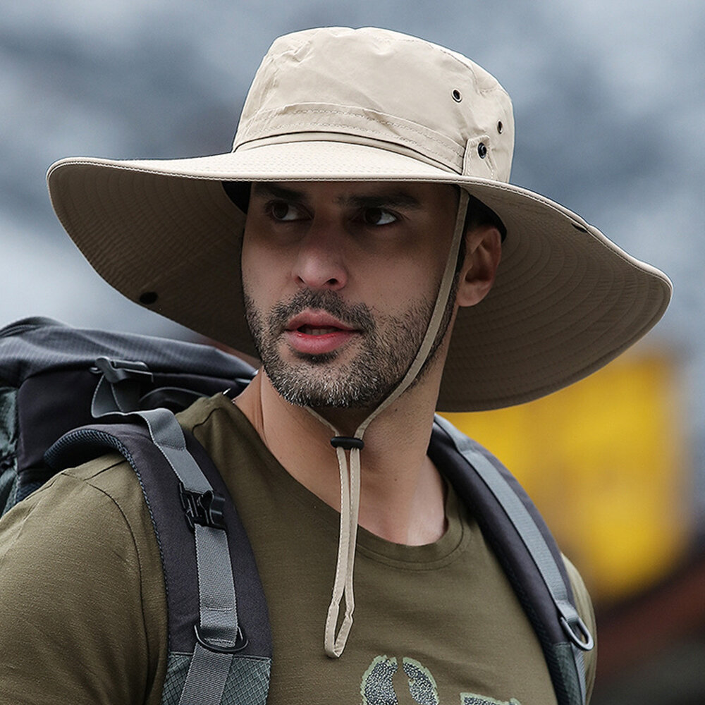 Men Wide Brim 12CM Outdoor Fishing Climbing UV Protection Sunshade Wear-Resistant Breathable Bucket Hat