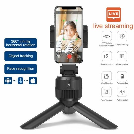 

Smartphone Tripod Gimbal 360 Degree Rotation Auto Tracking Shooting Holder Selfie Vlog Live Streaming Broadcaset Bluetoo