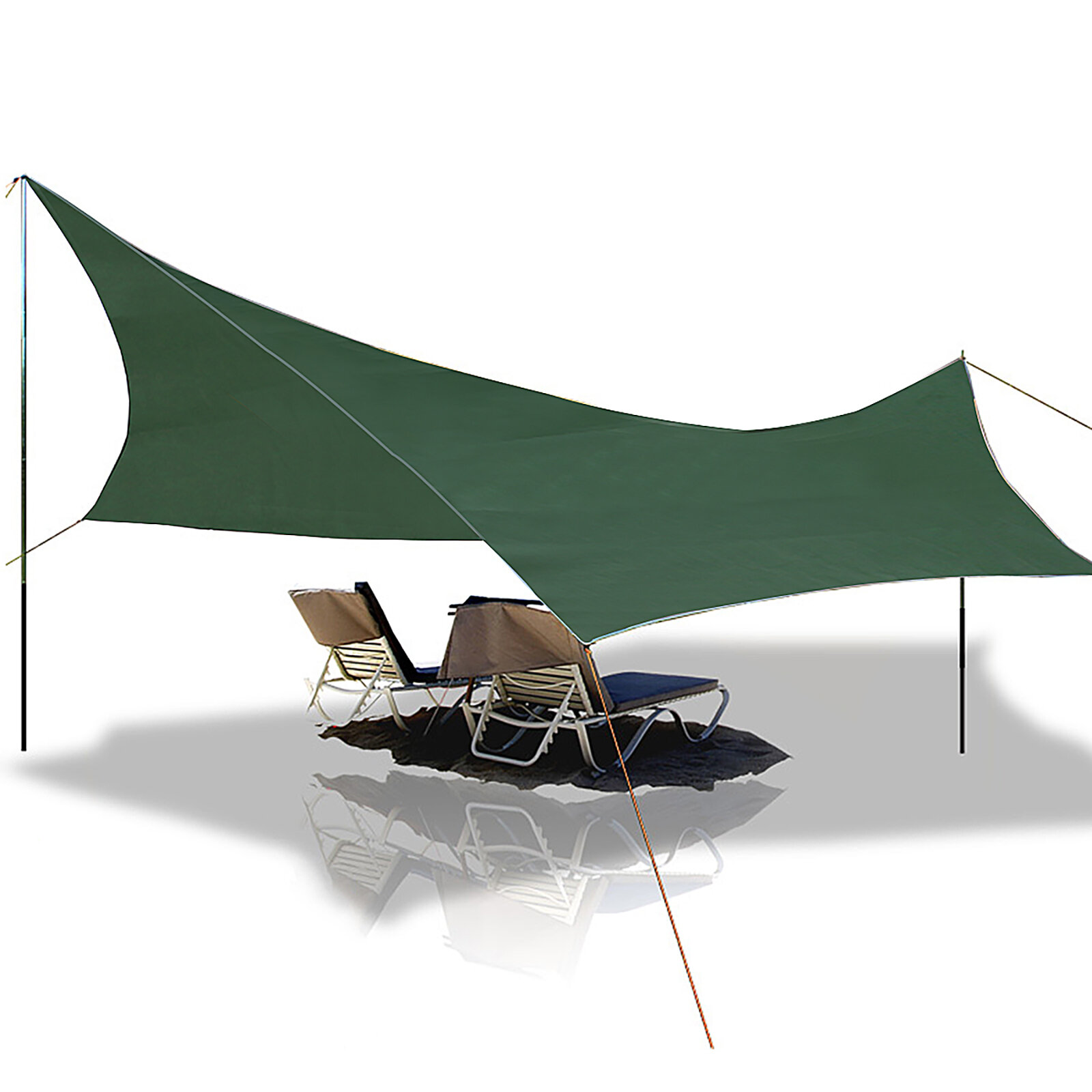 Gracosy Tarp de camping de 240 * 220 cm feito de tecido Oxford 420D, proteção solar, proteção UV, abrigos leves com 6 pinos de terra de alumínio e 6 peças de corda de fivela de 3 m.