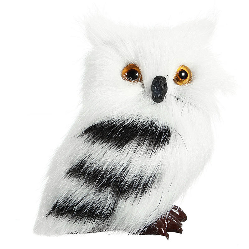 2 PCS Owl White Black Furry Christmas Ornament Decoration Toys Adornment Simulation