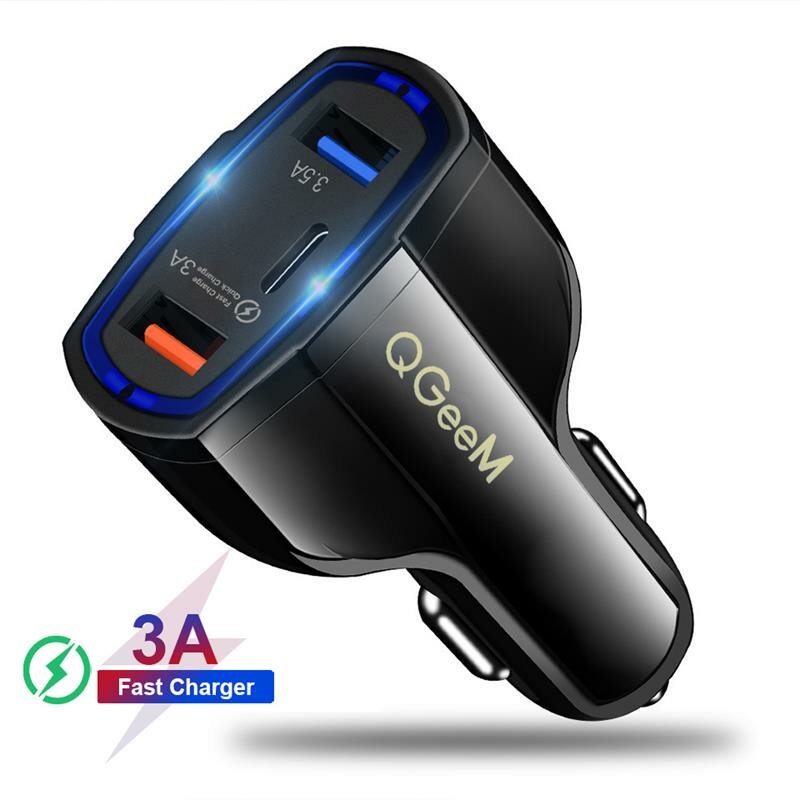 

QGEEM QG-CH05 QC 3.0 USB C Car Charger 3-Ports Quick Charge 3.0 Fast Charging For iPhone XS 11Pro Huawei P30 P40 Pro MI1
