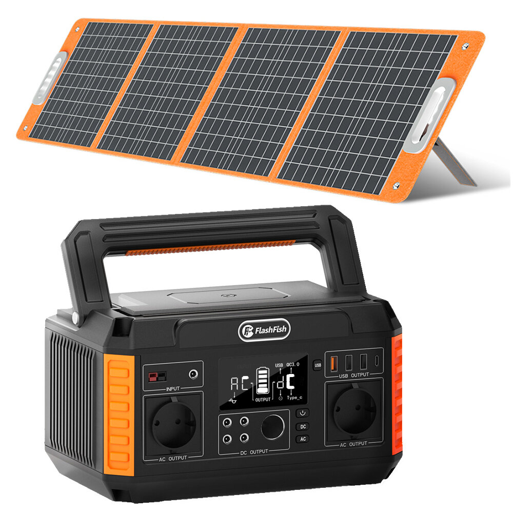 [UE Direct] FlashFish P60 560W Station d'alimentation portable 520Wh 140400mAh Générateur solaire avec panneau solaire pliable de 100W Alimentation de secours pour le camping, les voyages en camping-car