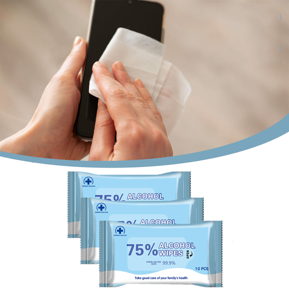 

10pcs 75% Alcohol Sterilization Wipes Cleaning Wet Wipes Disposable Wipes for Office Home School Swab