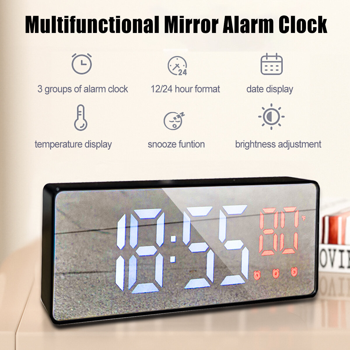 

Bakeey Mirror Alarm Часы LED Цифровое голосовое управление Время повтора сигнала Температура Дисплей Будильник Часы