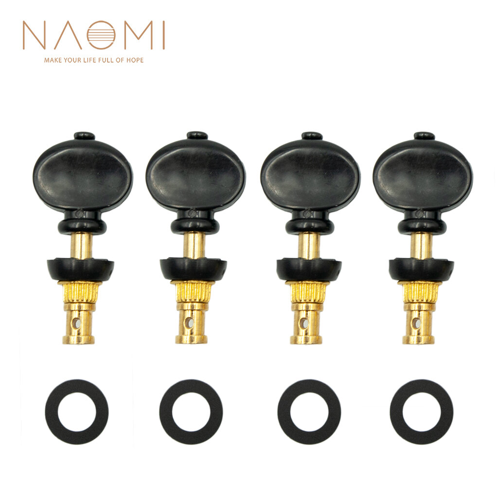 Naomi 4-delige Ukulele-stemsleutels Pin Machines Tuners Ukulele-onderdelen Zwart en goudkleurenset