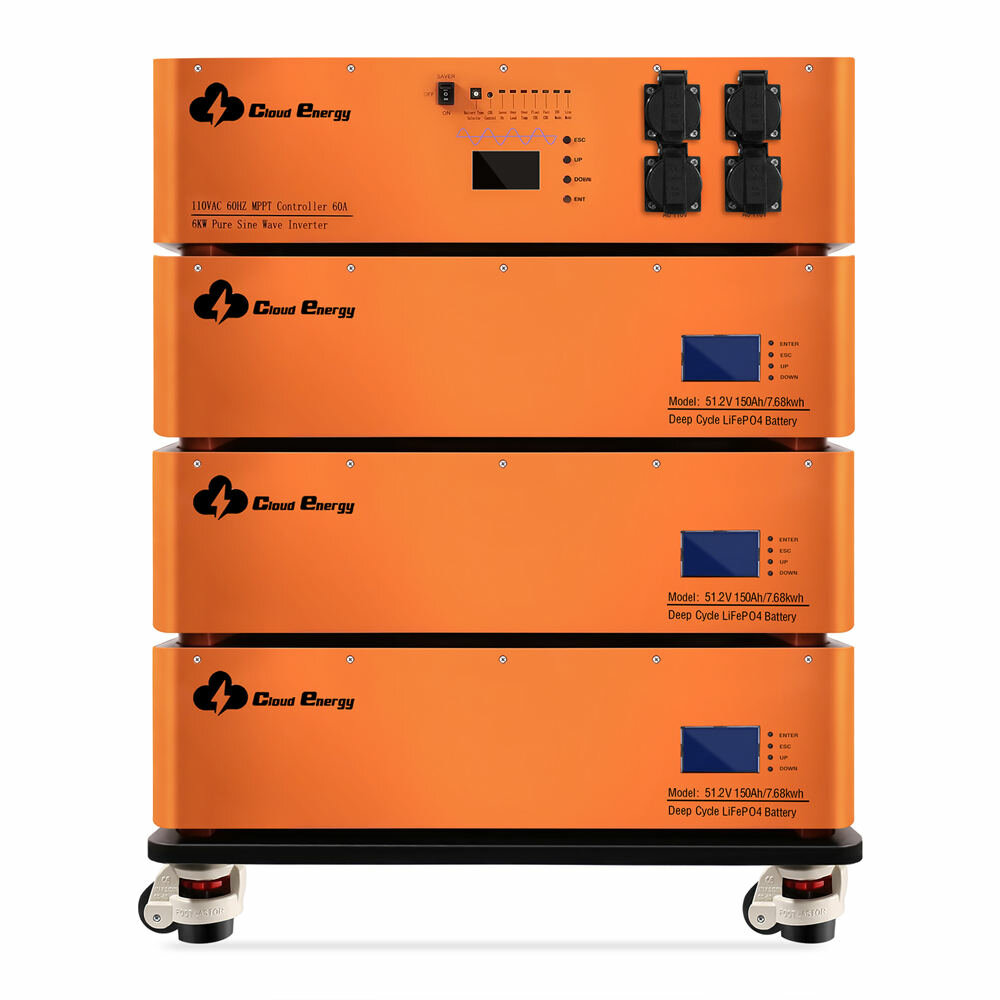 [US Direct] Cloudenergy 48V 450Ah 23.04Kwh Stackable LiFePO4 Battery with 6kw Inverter 60A MTTP 10 Year Lifetime Perfect for Monitor RV, Solar, Ενέργεια Storage, Overland, Off-Grid CL48-S3
