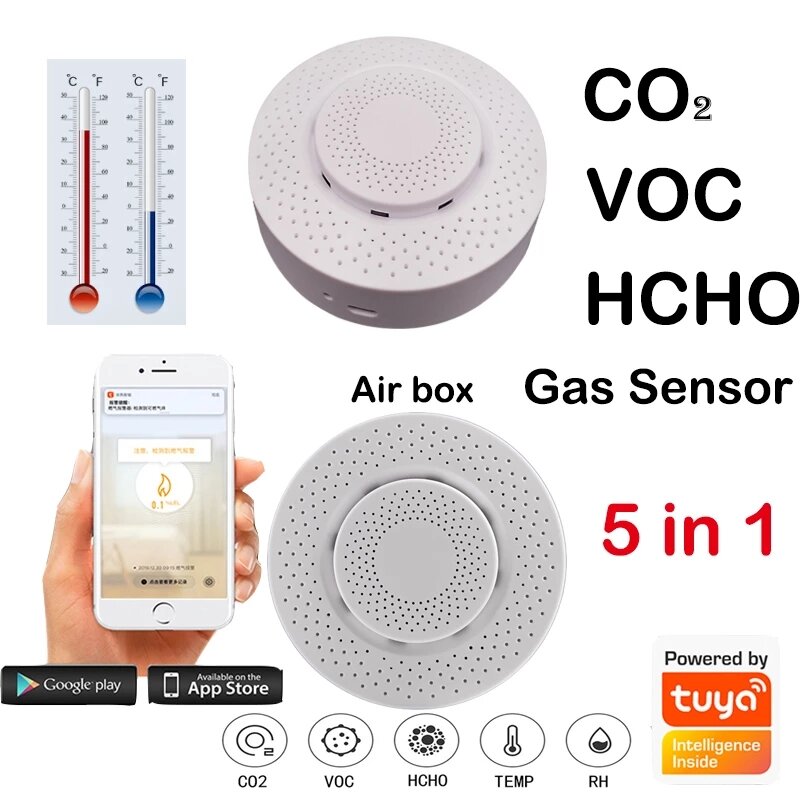 

RSH-Air Box01 5in1 WIFI Tuya Smart Carbon Dioxide Detector CO2 Gas Sensor Formaldehyde VOC Temperature Humidity Sensor A