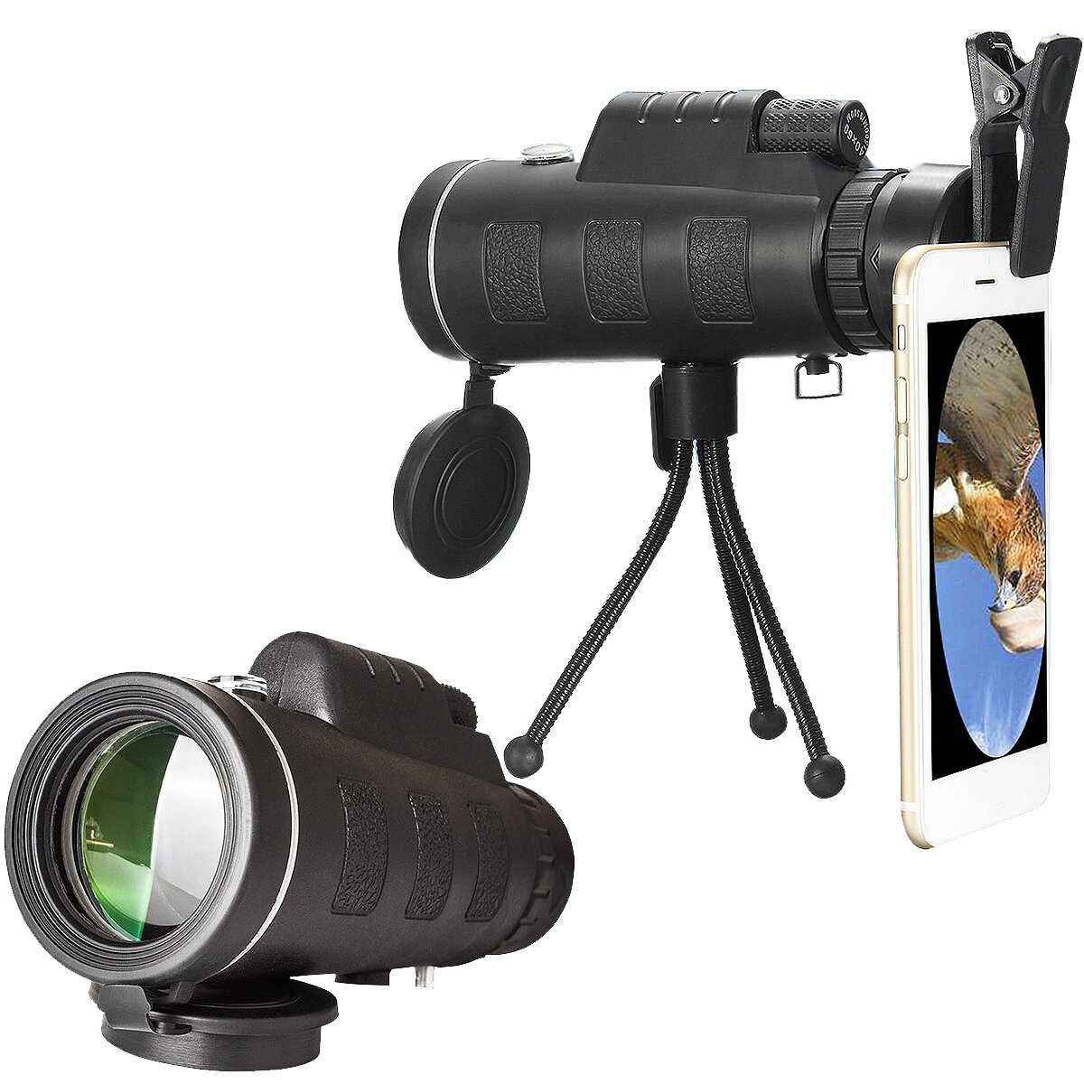 Telescópio de lente óptica ao ar livre de 40X60 com clipe para telefone celular universal + tripé