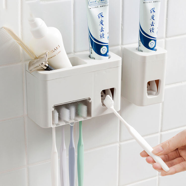 Bathroom Wall Mount Automatic Toothpaste Squeezer Dispenser Toothbrush Holder