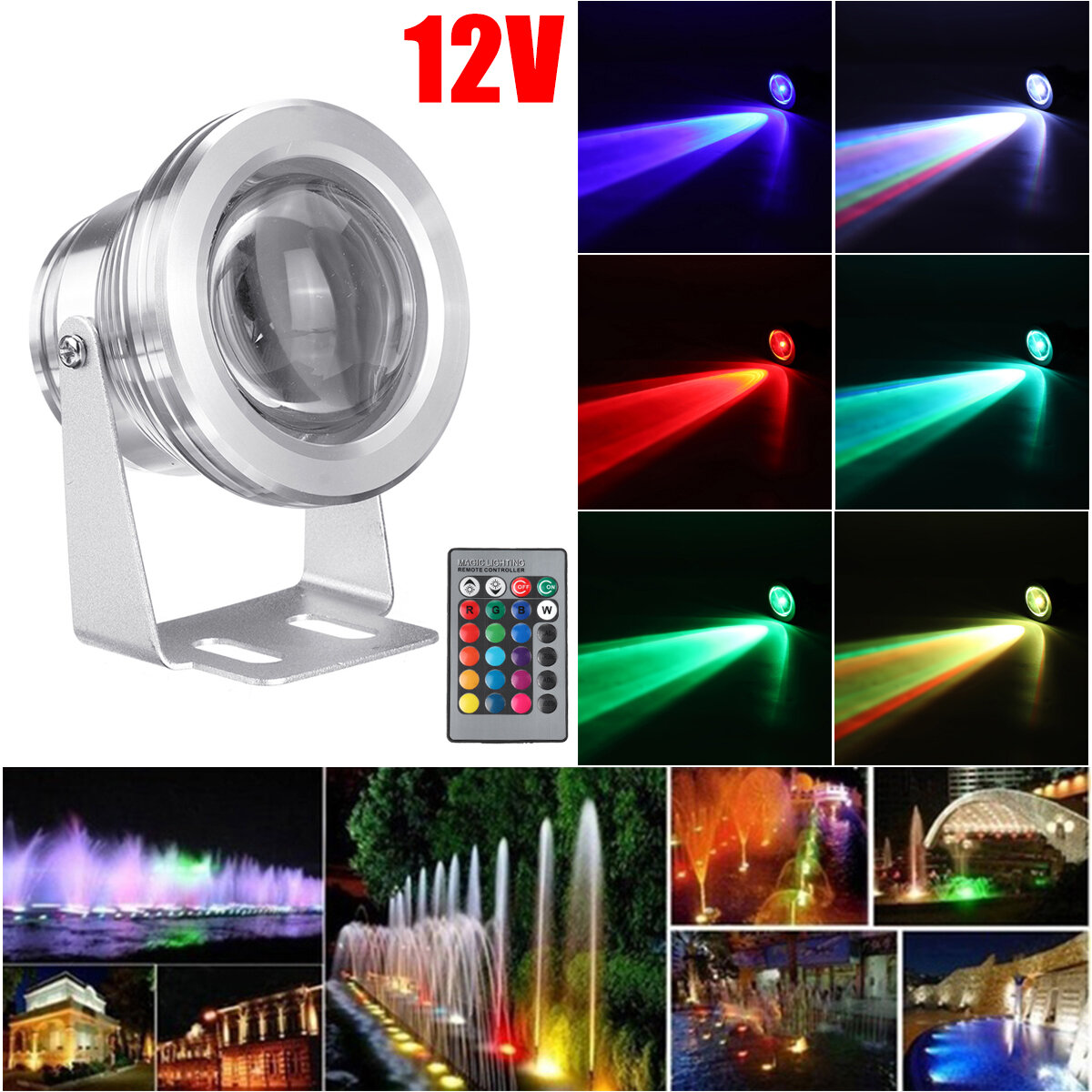 DC12V 10W RGB LED onderwaterlicht waterdichte fontein zwembadspot met afstandsbediening
