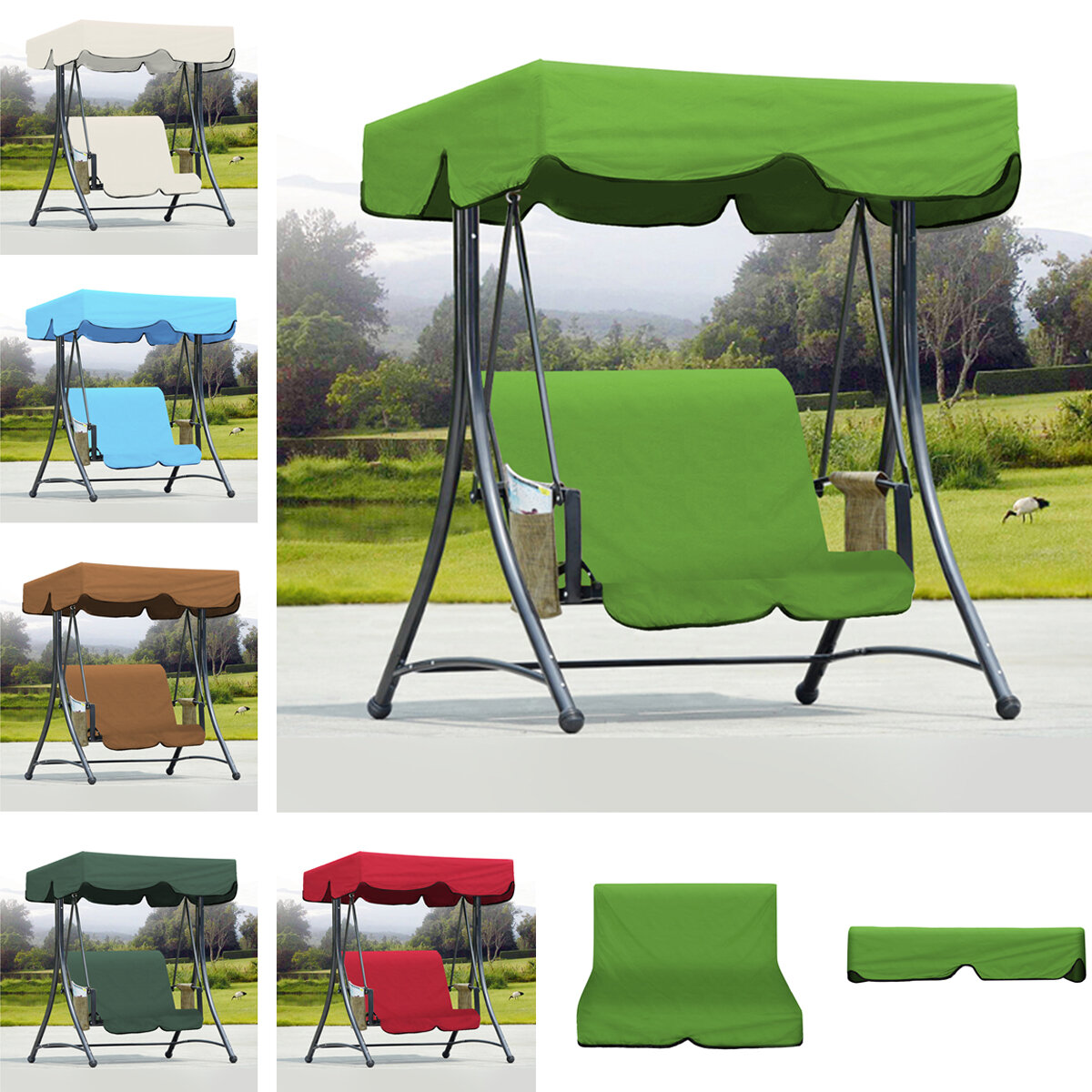 Outdoor Garden Swing Bench Hammock Canopy Waterproof Top Cover Sunshade + 2 Seater Chair Cover