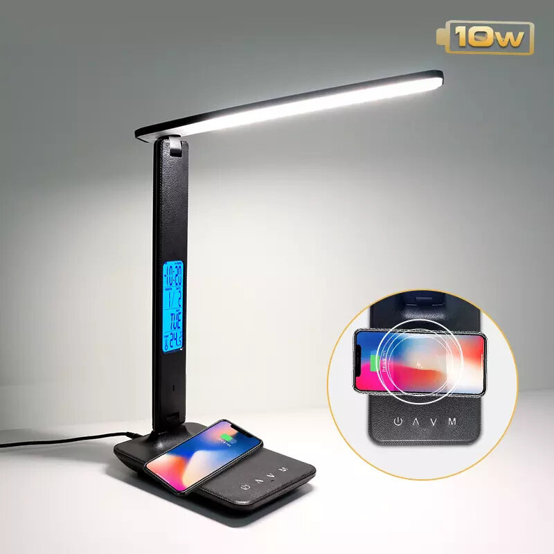 

Bakeey 10W QI Wireless Charging LED Desk Lamp With Calendar Temperature Alarm Clock Eye Protect Reading Light Table Lamp