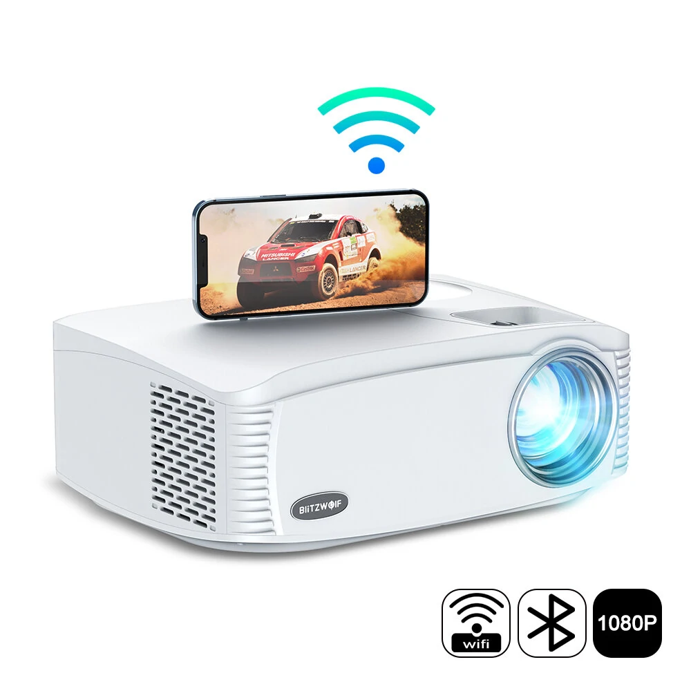 BlitzWolf®BW-VP15 1080P Projector WIFI Cast Screen 3D Native 1080P 7000 Lumens Bluetooth Keystone Correction Zoom 5000:1 Contrast Ration 2022 Upgraded Outdoor Movie Home Theater Without Screen Compatible USB HDMI VGA AV - US Plug