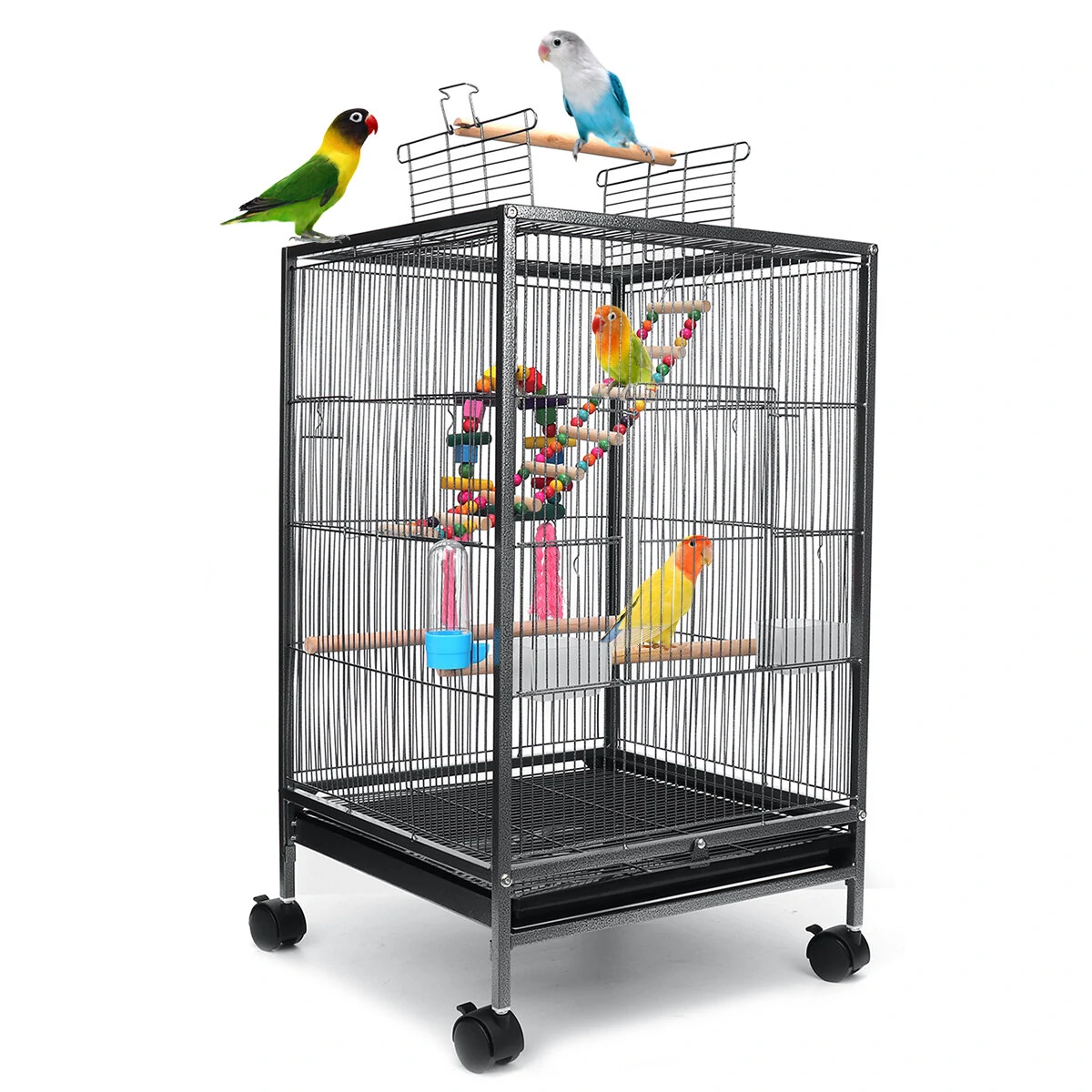 Bird Cage 45.6×45.6x86cm for Cockatiels African Grey Quaker Sun Parakeets Green Cheek Conures Pigeons Parrot – Black