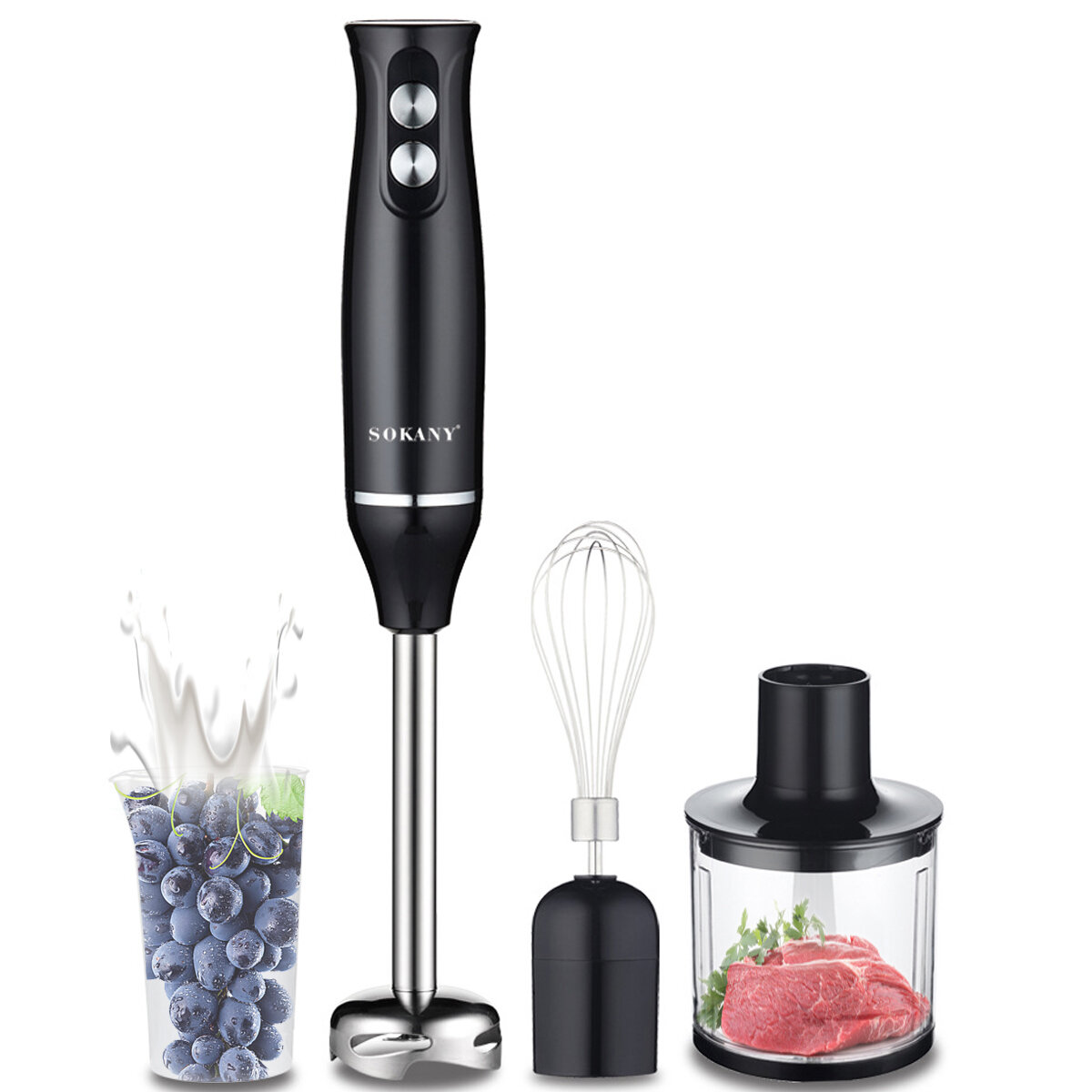 

SOKANY 1710-4 500W 4 in 1 Electric Immersion Hand Blender Stick Mixer Set, Stainless Steel Stick Blender Food Processor