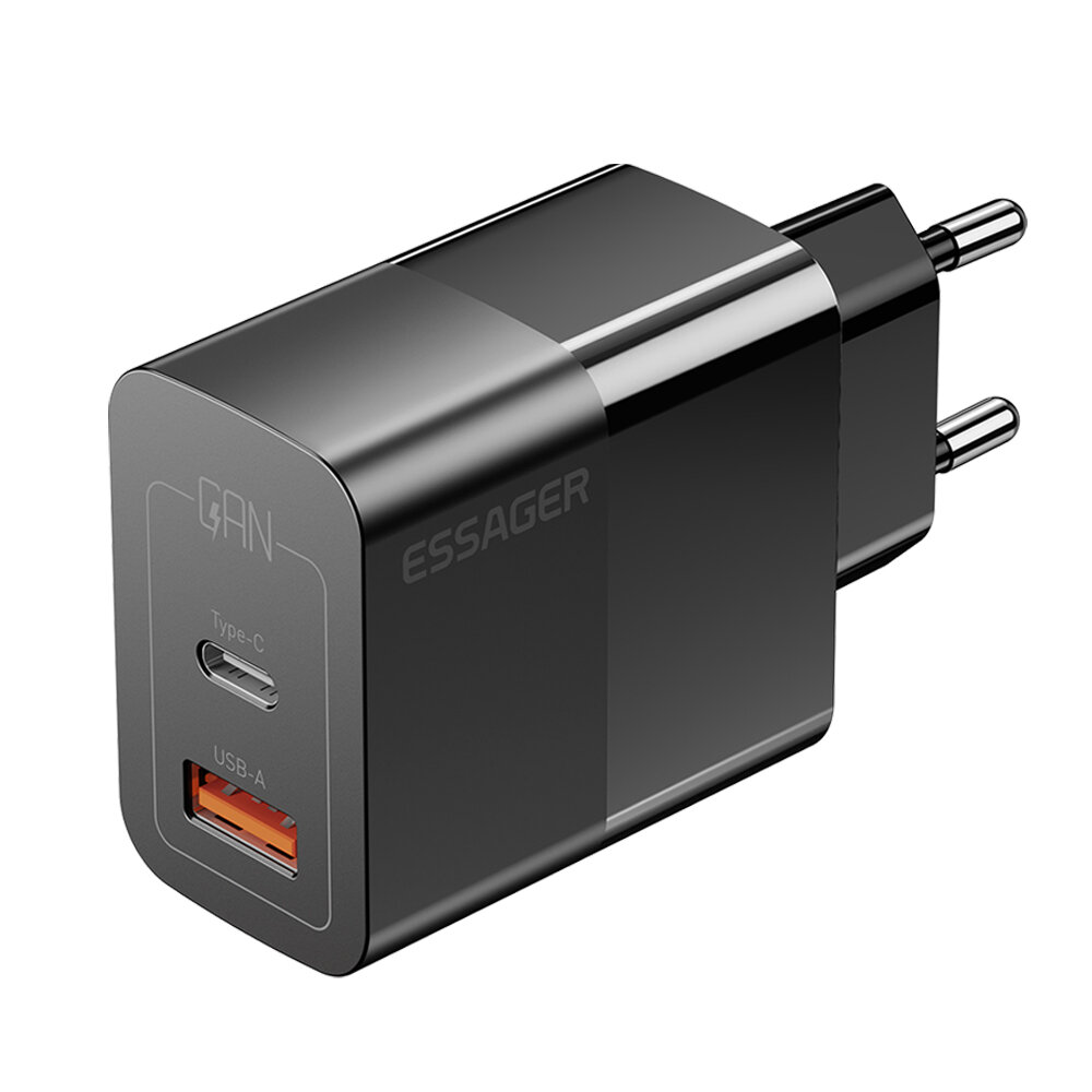 

[GaN Tech] ESSAGER ES-CD29 33 Вт 2-портовое зарядное устройство USB PD USB-A+Тип-C PD3.0 QC3.0 Адаптер настенного зарядн