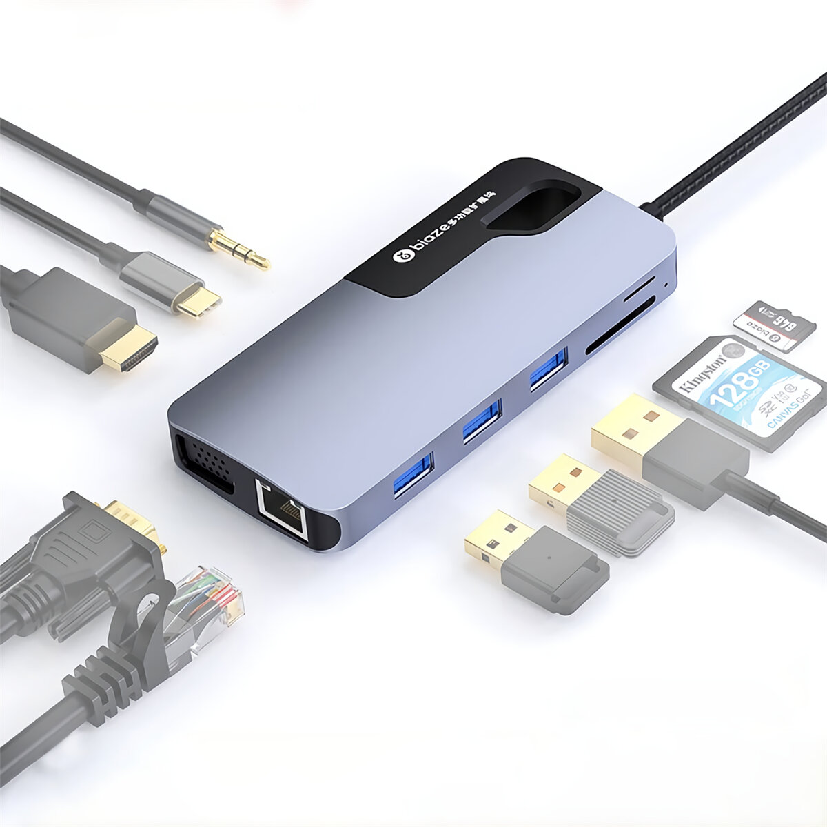 

Biaze KZ11 10-in-1 Type-C Docking Station USB-C to HDMI-compatible 4K VGA Converter USB3.0 Hub TF/SD Card Reader PD Fast