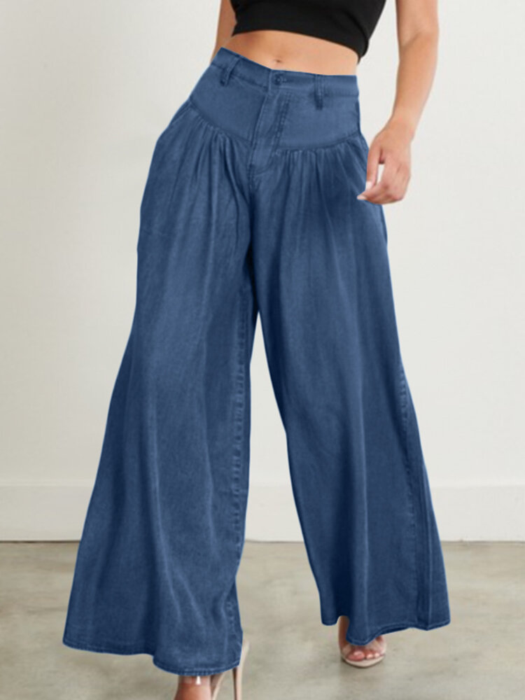 Fashion Simplicity Effen geplooide broek met hoge taille voor dames