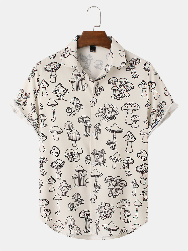 

Мужской мультфильм грибной печати отворот с коротким рукавом Рубашка