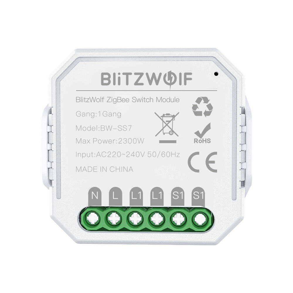 

BlitzWolf® BW-SS7 ZigBee3.0 Модуль интеллектуального переключателя света мощностью 2300 Вт Беспроводное приложение для 1