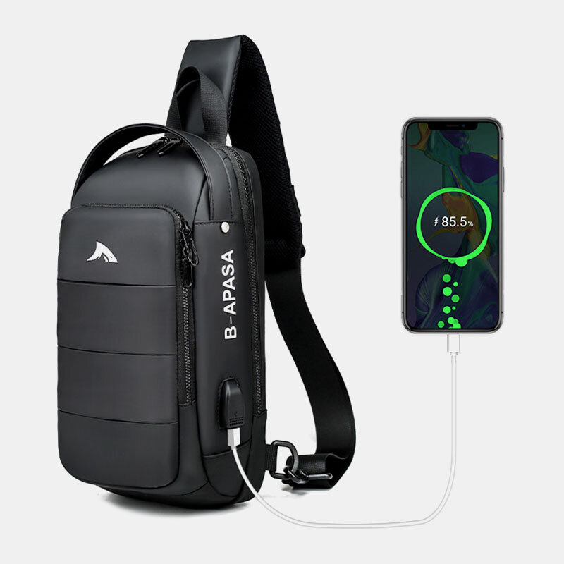 Men USB Charging Waterproof Large Capacity Casual Chest Bag Shoulder Bag Crossbody Bag