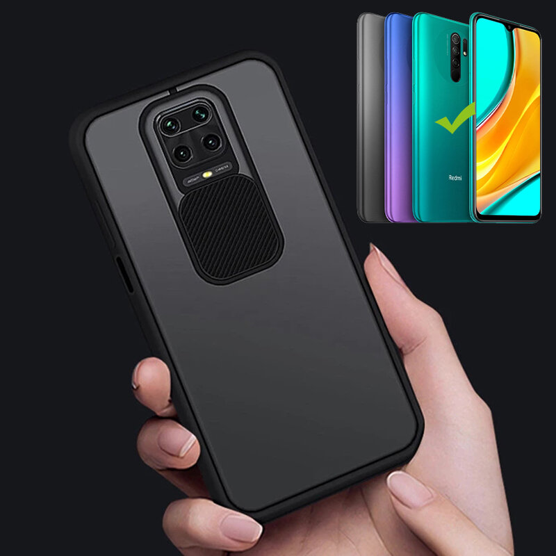 

Bakeey for Xiaomi Redmi 9 Case with Slide Camera Cover Shockproof Anti-Scratch Translucent Matte Acrylic Protective Case