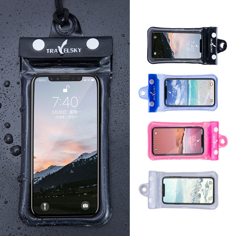 

TRAVELSKY IPX8 Waterproof Phone Bag Air Cushion Float Touch Screen Underwater Swimming Diving Phone Pouch for iPhone Hua