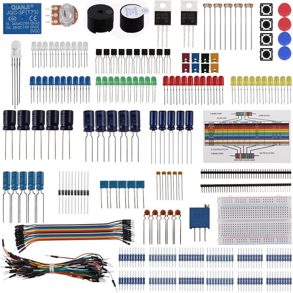 

AOQDQDQD® Electronic Component Base Fun Kit Bundle with Breadboard Cable Resistor Capacitor LED Potentiometer for Arduin