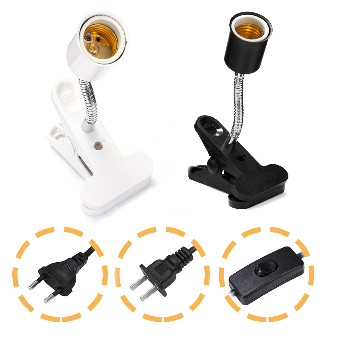 20 CM E27 Flexibele Pet LED Light Lamp Adapter Houder Socket met Clip Op Off Schakelaar EU US Plug